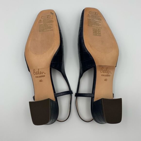 Boden Croc Embossed Leather Slingback Block Heel Shoes Navy Size 40 (US 9.5-10) - Picture 8 of 12